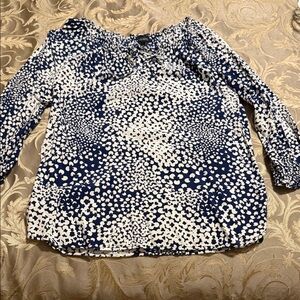 Talbots Navy and White Polka Dot Blouse